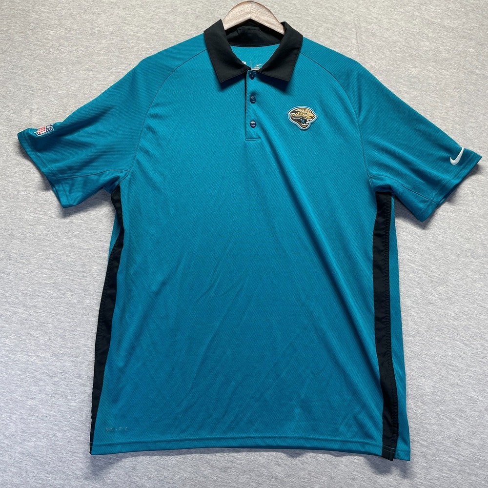 Jacksonville Jaguars Polo Shirt Mens Large Teal Nike Dri-Fit NFL Football Sports